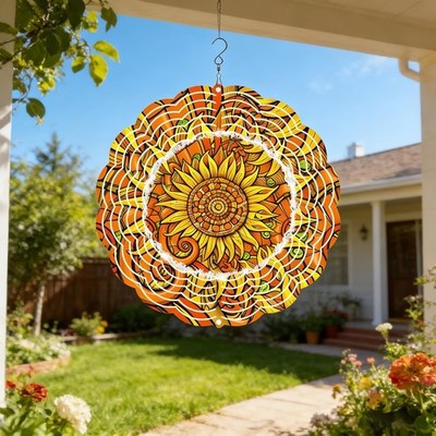 10 Inch 3D Metal Wind Spinner Outdoor Sunflower Decorations Bird Deterrents