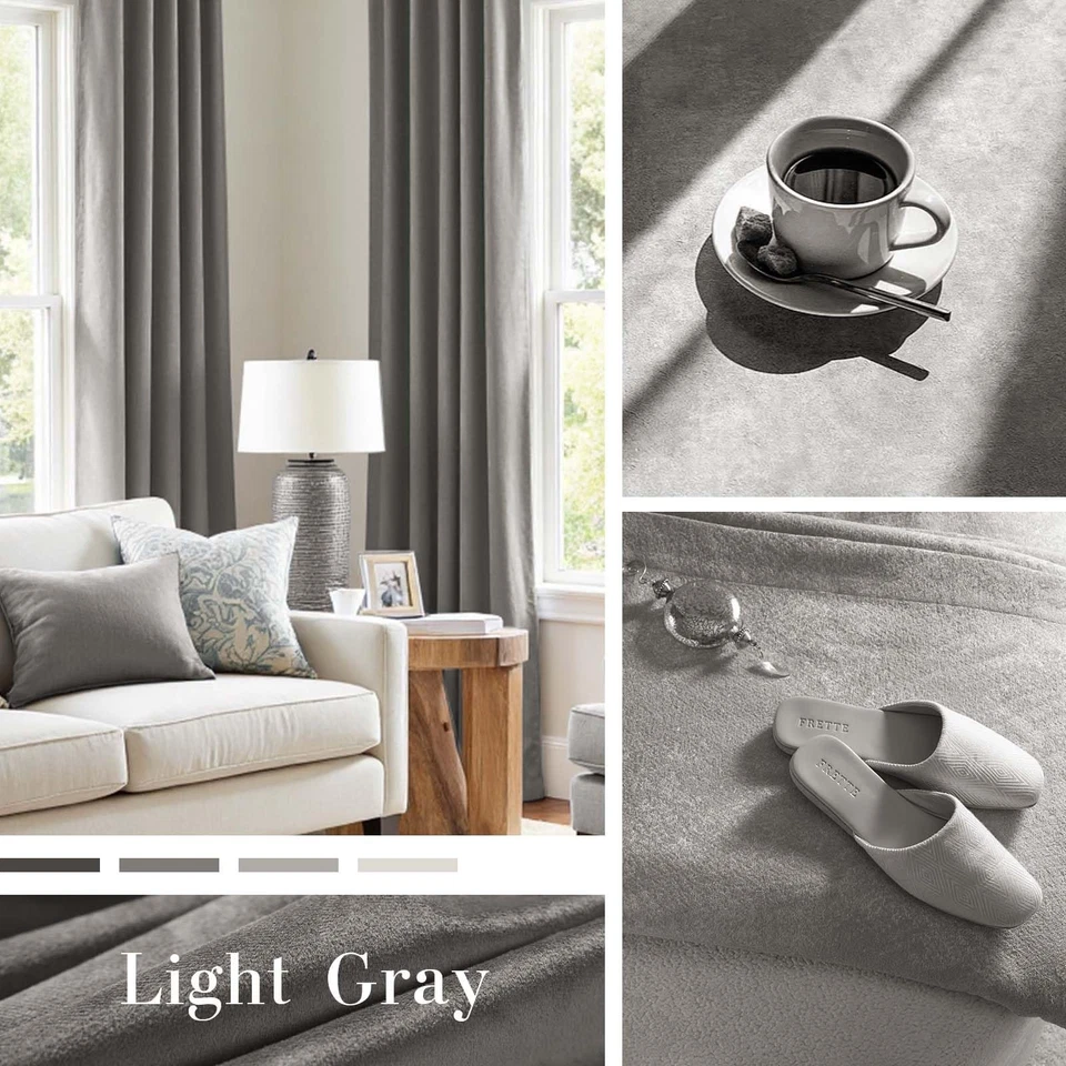 Светло-серые бархатные шторы с термоизоляцией 96 дюймов для десятой комнаты темные... - Изображение 3 из 4