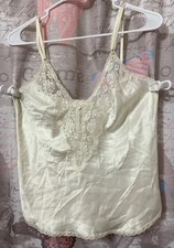 MAIDENFORM Chantilly 64603 Cream Satin Lace Camisole Slip Top Cami 36 USA made