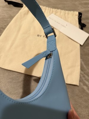 BY FAR Baby Amber Mini Blue Top Handle Bag Zip Closure Inner