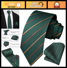 Classic Silk Striped Tie Pocket Square Set - Formal Necktie Handkerchief for
