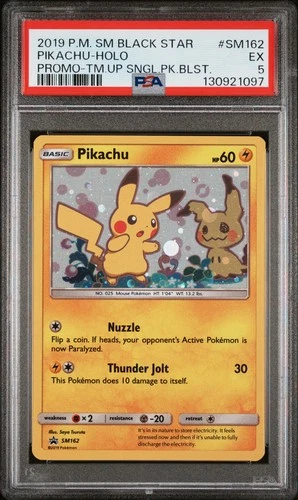 2019 POKEMON TEAM UP BLACK STAR PROMO PIKACHU #SM162 HOLO PSA 5 EX #130921097