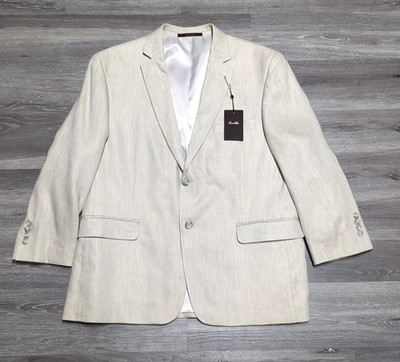 NWT Tasso Elba Blazer Mens 44S Beige Herringbone Two Button Jacket Linen Blend