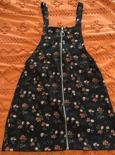 Overall Dress Black Overall Floral A-Line Zip Pockets Size X-LARGE 12