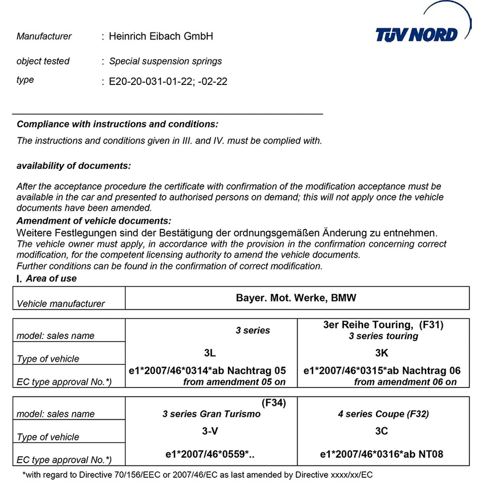 Eibach E20-20-031-01-22 Front Rear Lowering Springs for 12-18 328i / 14-20 428i - Image 3 of 4