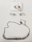 Sterling Silver 925 Jewelry Lot Vintage Earrings, Ring, & Bracelet Diamond Gems