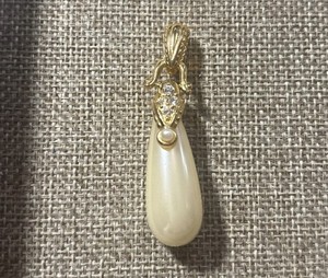 NOLAN MILLER Faux PEARL Rhinestone Teardrop Pendant Charm