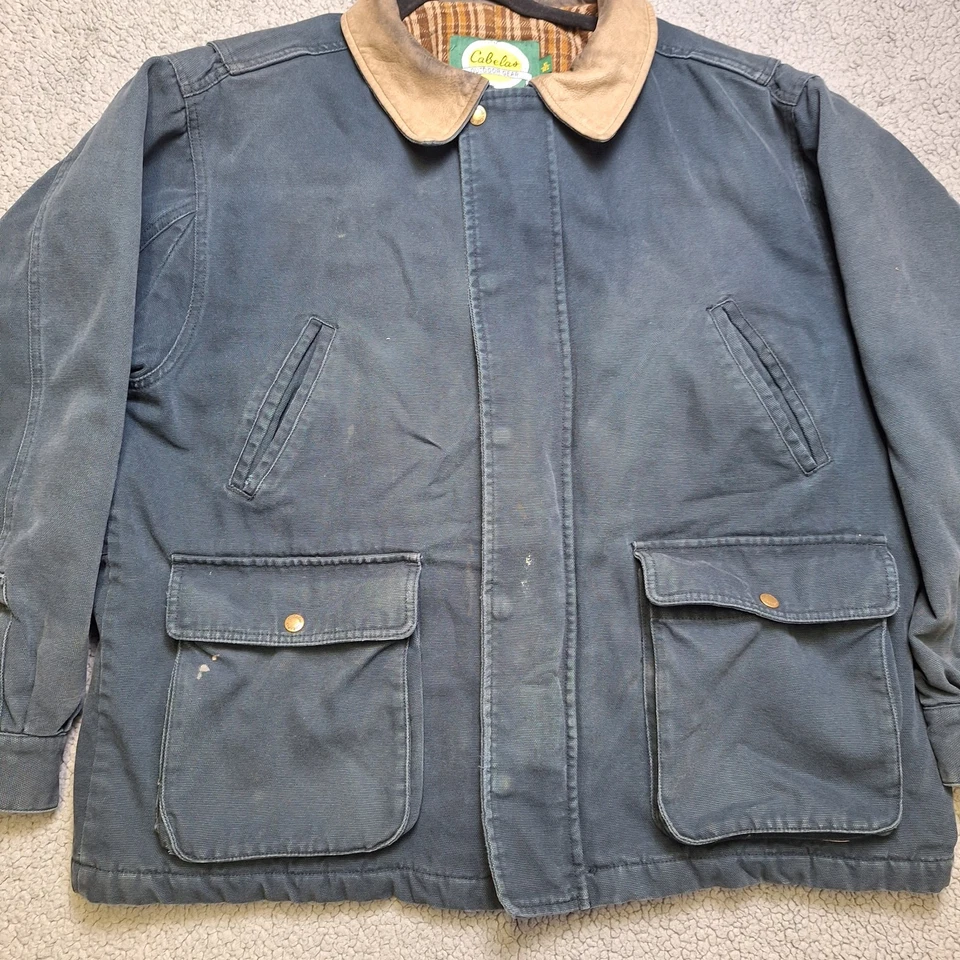 Vintage Cabela’s Outdoor Canvas Barn Chore Jacket with Leather Collar Men’s XL - Image 2 of 4