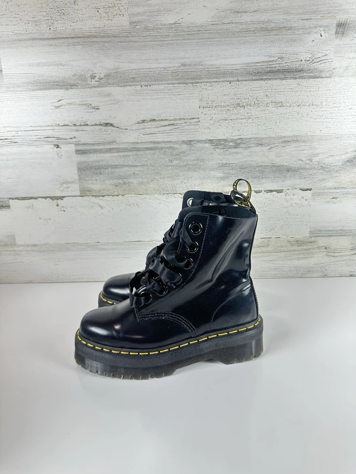 Bota de Combate Dr. Martens Molly Para Mujer Cuero Buttero Negra Talla 8 Nueva Sin Caja Foto 3 de 4