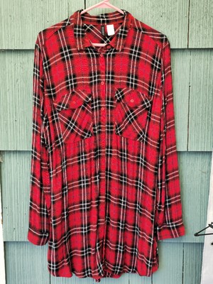 Womens Red Plaid 2 Pocket Button Down Long Sleeve Shirt By  Divided H&M
