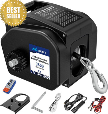 3500lb Boat Trailer Winch 12V Electric Remote Hand Crank Waterproof Marine