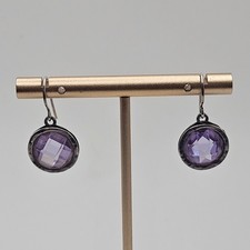 Sterling Silver Purple Faceted Glass Earrings Dangle Drop 925