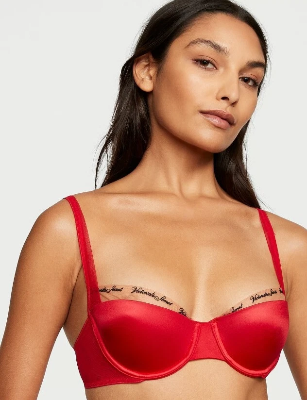 NUEVO 54$ Sujetador Balconette 32 (DDD) F Victoria's Secret Logo Bordado Forrado Transparente Foto 2 de 4