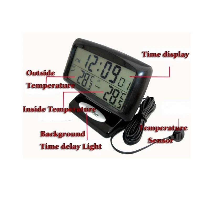 Electronic Clock LCD Inside Outside Temperature Gauge Car Vehicle Thermometer - Image 2 of 4