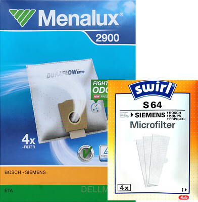 Menalux 2900 Staubsaugerbeutel ( 4 Beutel ) + 1 Pack Swirl S 64 Microfilter S64