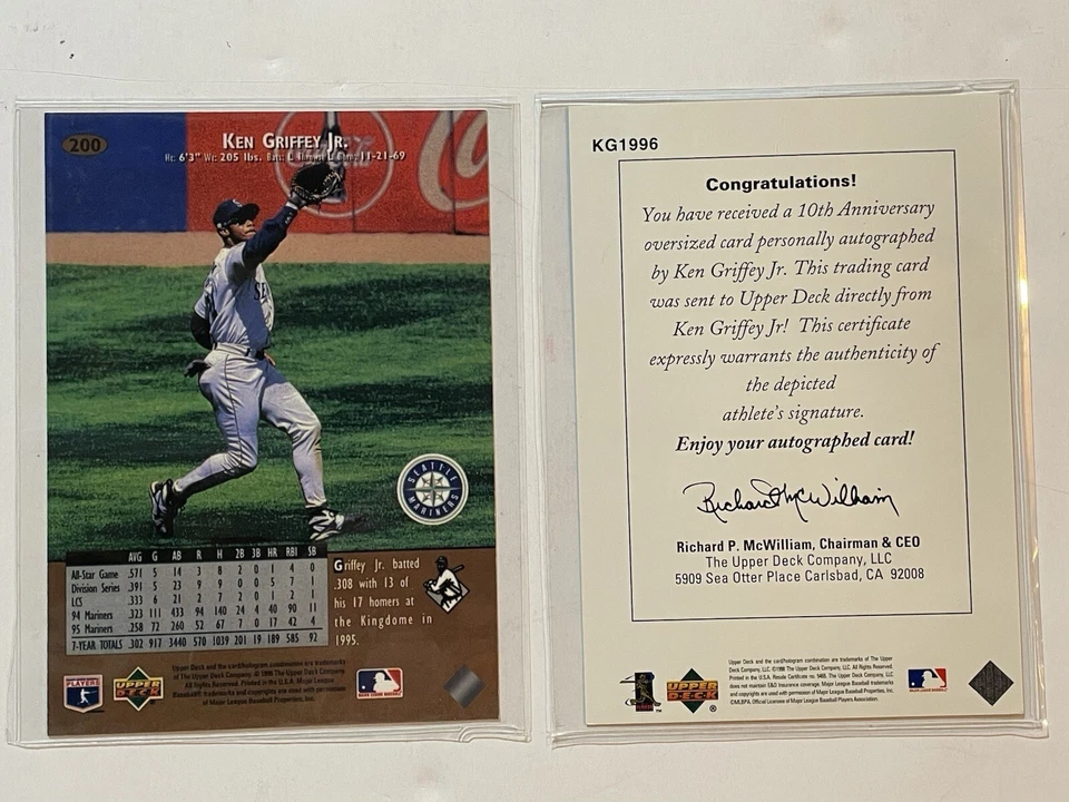Griffey Jr 1996 UD 1-Autographed Super Jumbo 5” X 7”  #KG1996 & 200 2-Cards - Image 4 of 4
