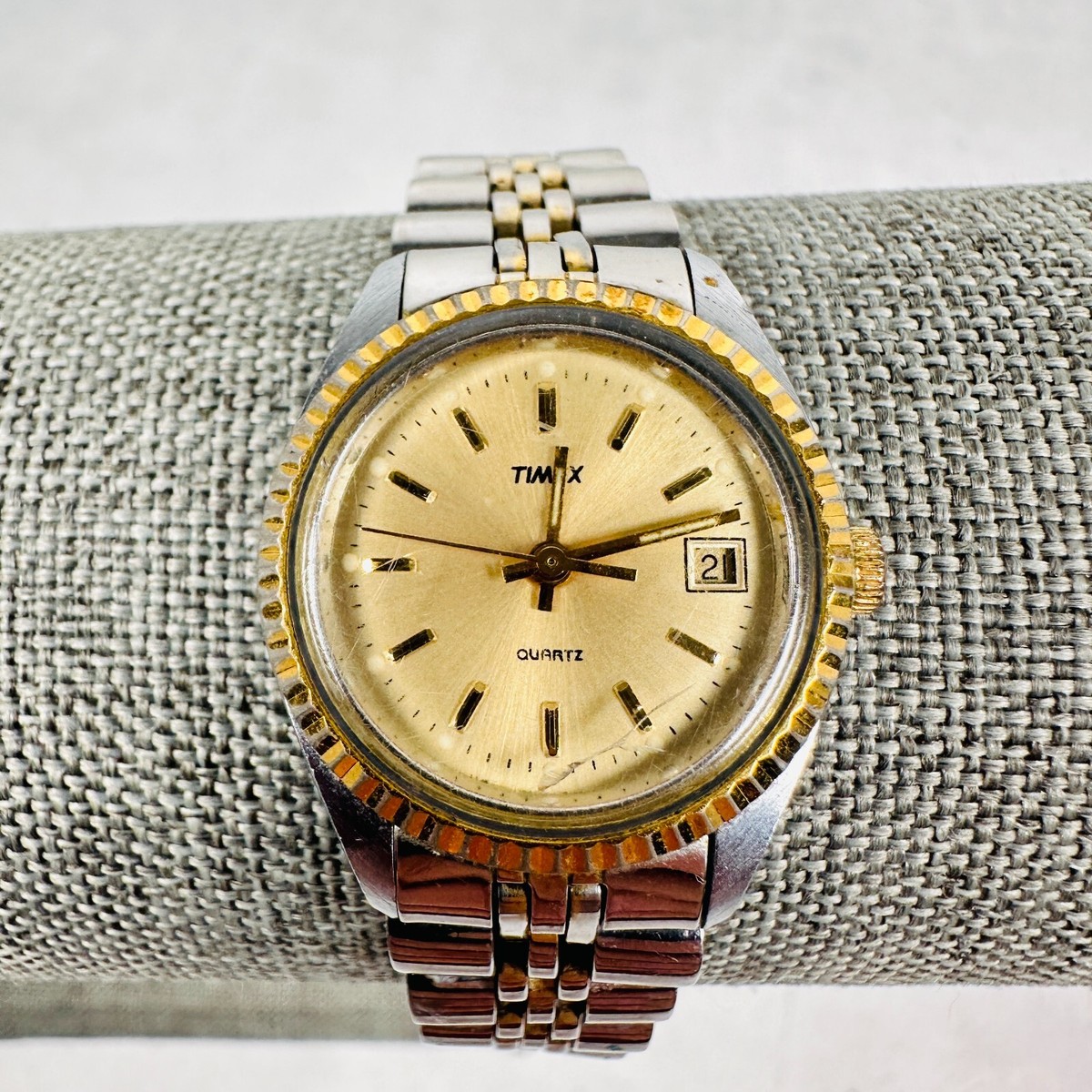 VTG Timex Watch Womens 24mm Round Date Two Tone Quartz New 