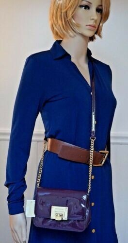 NEW MICHAEL KORS TINA SMALL Saddle Crossbody Patent Leather Bag Plum $228 - Picture 2 of 7