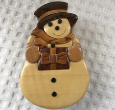Snowman Puzzle Box Wooden Wood Trinket Box Vietnam
