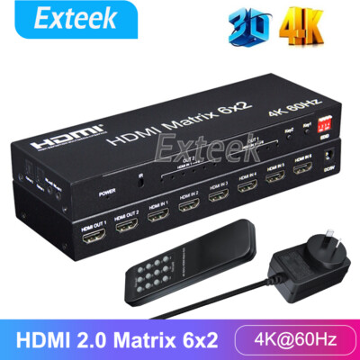 4K@60hz HDMI 2.0 Matrix 6x2 Switch Splitter with Optical SPDIF Toslink ...