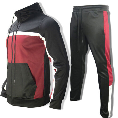 New Mens Slim Tracksuit Gym Zip Hoodie Pockets Bottoms Joggers Casual 2Piece Set - Picture 1 of 25