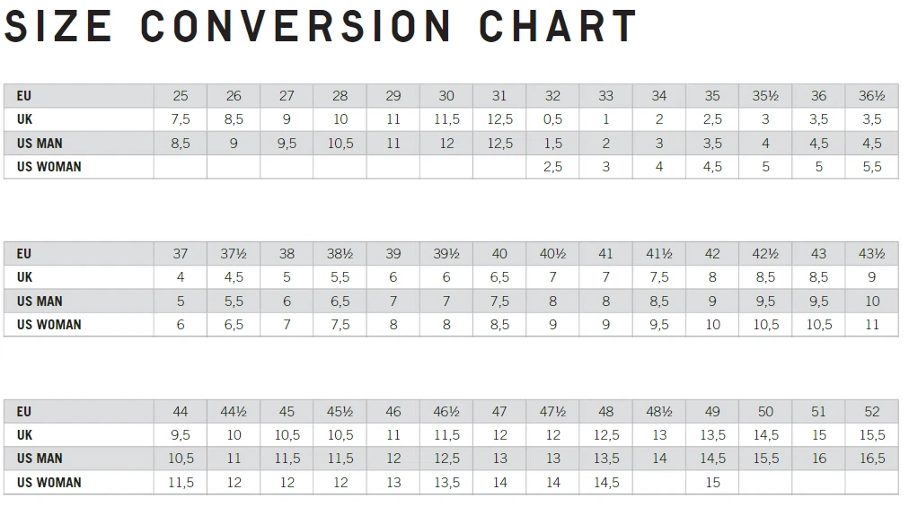 Alpina cross country ski boot size chart clearance