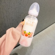 Adult Baby Feeding Glass Bottle Pink Panther Nipple Pacifier Straw Cup 400ml