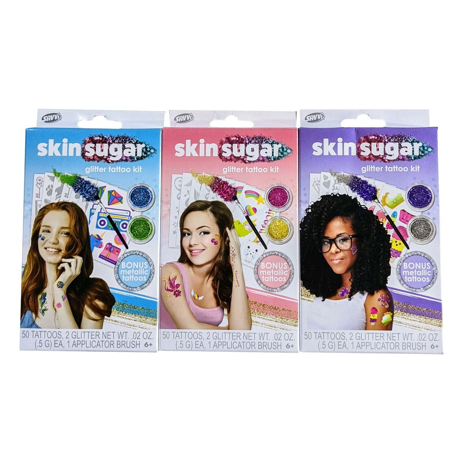 Skin Sugar Glitter / Bonus Metallic Tattoos Kits 1 Box=50 Tattoos per
