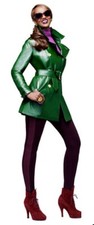 New Iman Platinum Rock The Runway Leather Quilted Trench Coat Jacket Xs Green