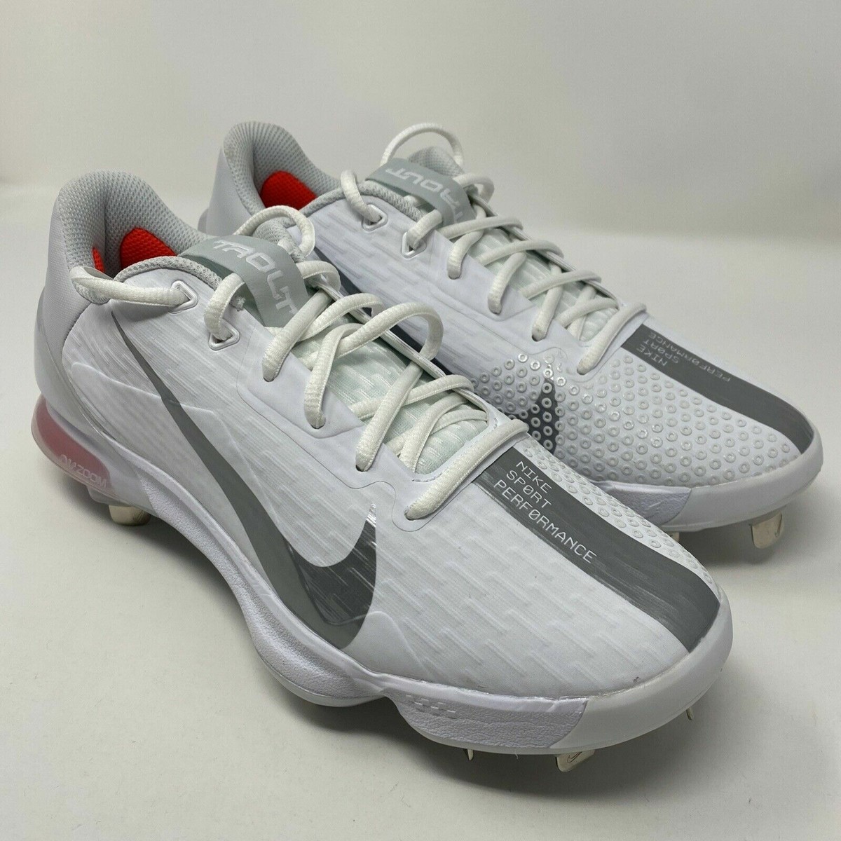 Nike Men\'s Force Zoom Trout 7 Pro Metal Baseball Cleats White CQ7224-104 Sz 7.5 Nike Trout 7 Pro Low Baseball Cleats White Silver Metal Mens  main image 2