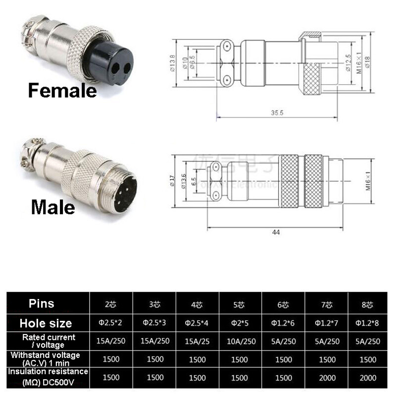 GX16 Aviation Plug 2 3 4 5 6 7 8Pin 16mm Metal Male Female Panel