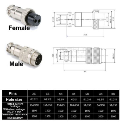 GX16 Aviation Plug 2 3 4 5 6 7 8Pin 16mm Metal Male Female Panel