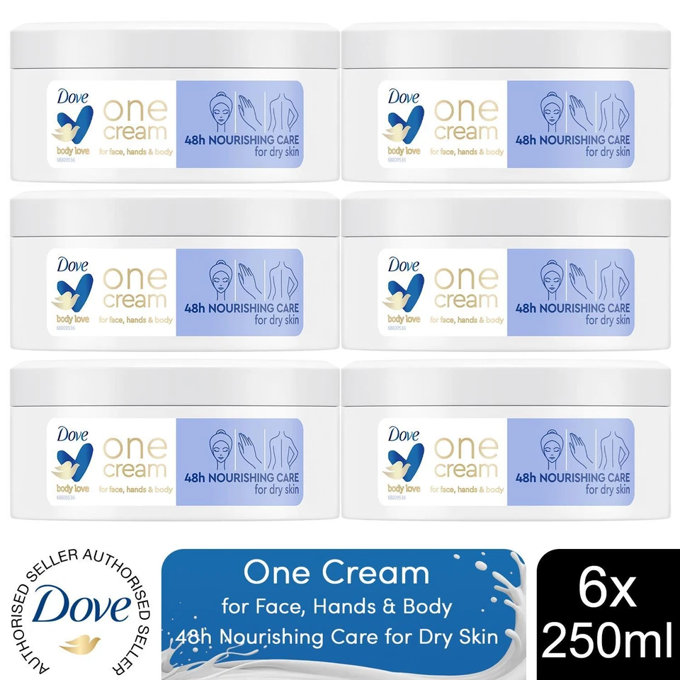 Dove 48H Nourishing Care One Cream for Face, Hands & Body for Dry Skin 250ml,6pk