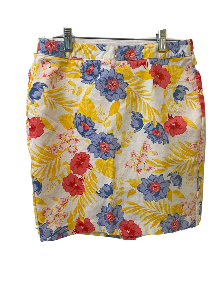 old navy women 4P mini skirt yellow floral print back slit back zip summer
