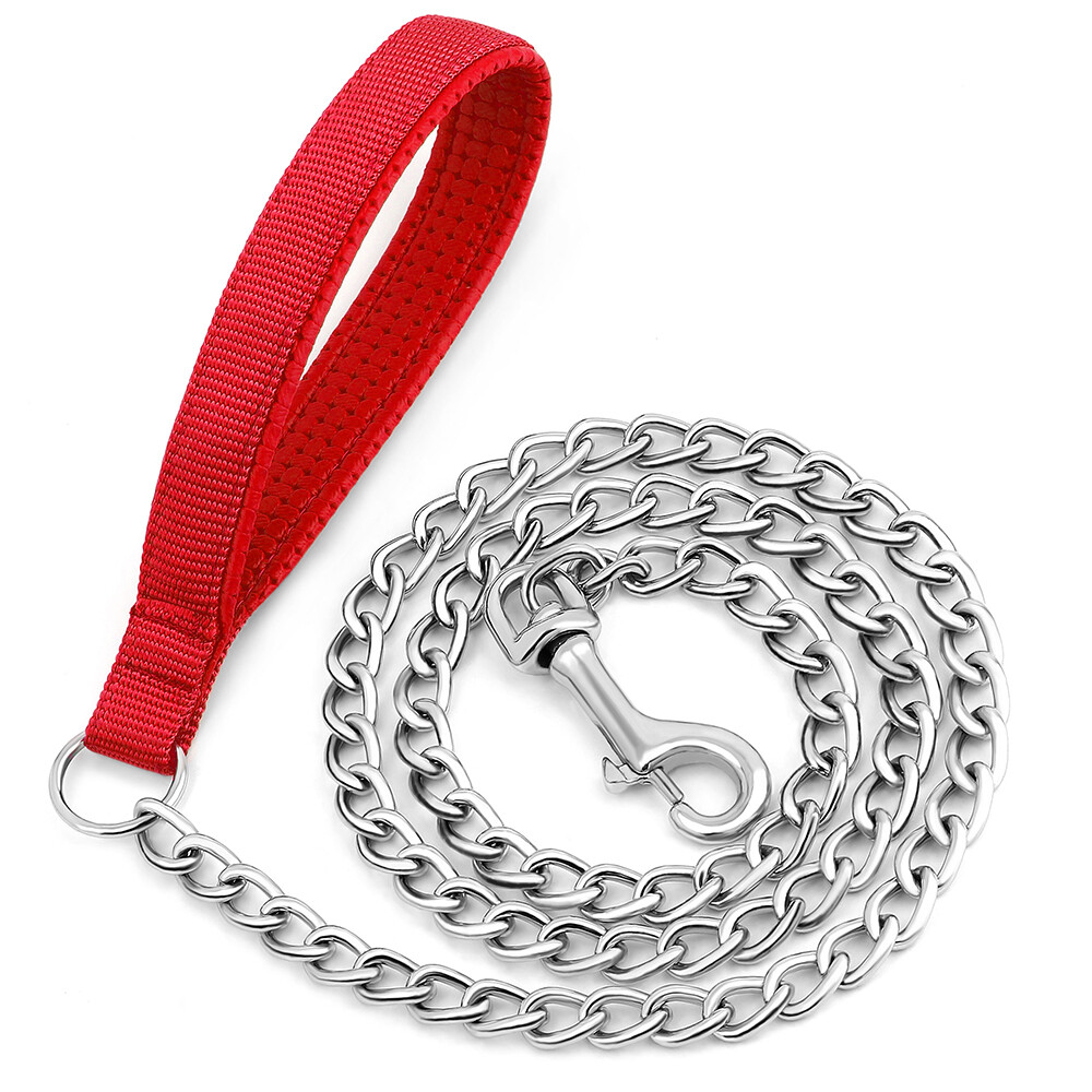 Beirui Premium 4 Foot Chain Heavy Duty Dog Leash - Soft Padded Handle Lead - Perfect Basic Leashes for Large & Medium Size Pets Walking,Traffic Train