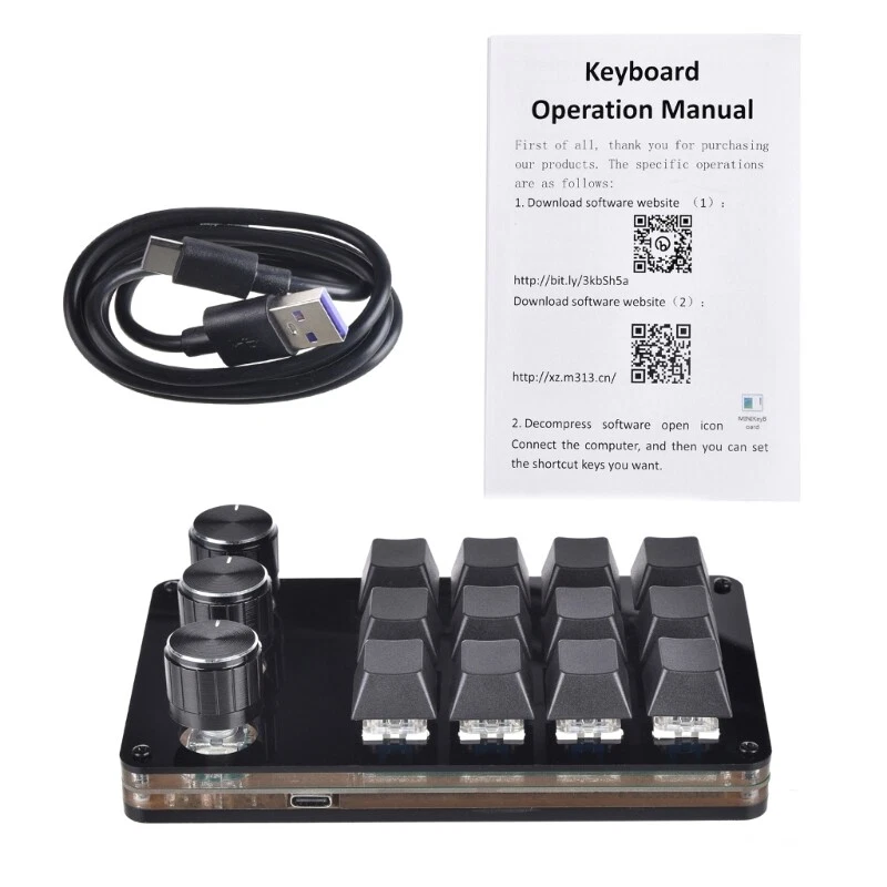 Macro Mechanical Keyboard with 12 Fully Programmable Keys and 3 Adjustable Knobs for Enhanced Customization