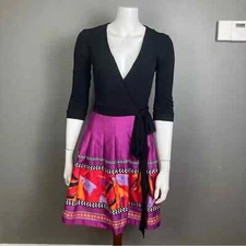 Diane von Furstenberg wrap dress size 2 NEW black top skirt combo pink jewel
