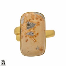 Size 9.5 - Size 11 Adjustable Yellow Merlinite 24K Gold Plated Ring GPR1527