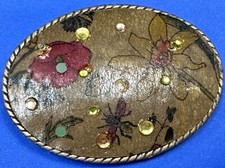 retro flower theme on wallpaper pattern oval belt buckle - missing Rhinestone 