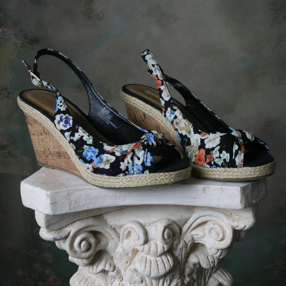 Seychelles Floral Frontal Nudo Peep Toe Corcho Cuñas Talla 8.5M Estilo Terciopelo Rojo Foto 2 de 4