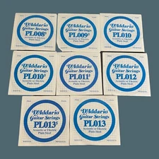 8 Pack D'Addario Steel Single Guitar Strings Electric or Acoustic PL Mix