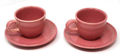 2 Fiesta Ware Cup & Saucer Sets Salmon Pink HLC Homer Laughlin Coffee Tea USA