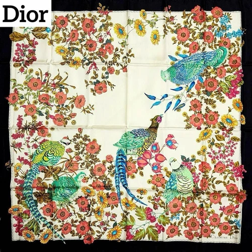 Authentique foulard Christian Dior 100% soie motif fleurs 86 x 86 cm fabriqué en Italie