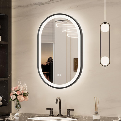 Dimmable Oval LED Bathroom Mirror 20x32'' with Anti-Fog & 3 Color Temps