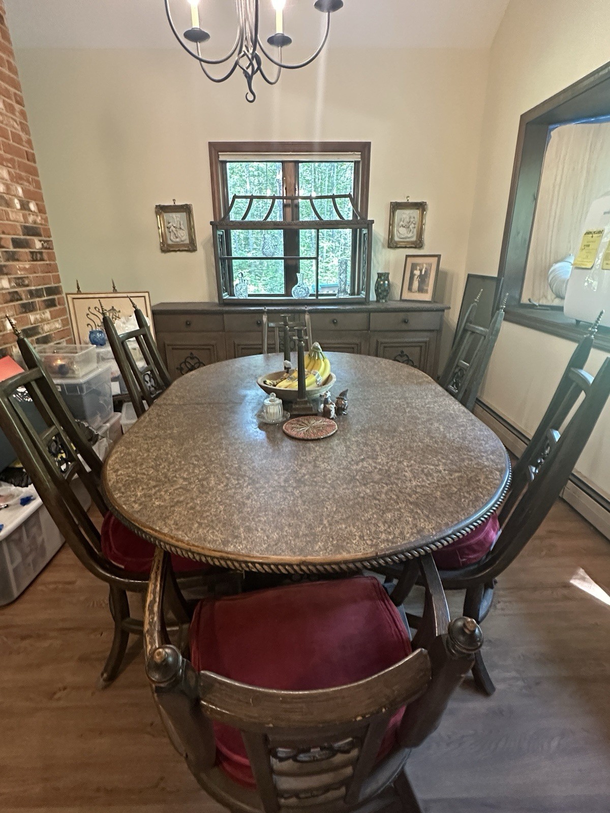 Dining Room Set Gothic Vintage 1960’s. Wood Laminate Iron Red Velvet!