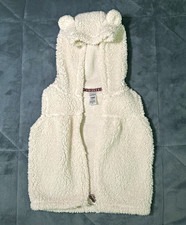Carter's 24M White Sherpa Fleece Hooded Full Zip Vest Bear Theme