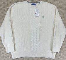 NEW Nautica Blue Sail Sweater Mens 2XL White Crewneck Cable Knit Heavyweight