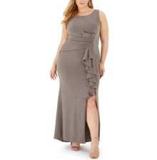 New Betsy Adam Mother of the Bride Sleeveless Maxi Dress Taupe Shimmer Size 16