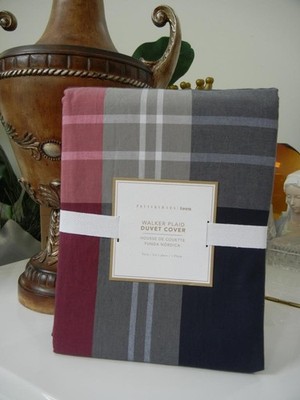 POTTERY BARN TEEN WALKER PLAID COTTON NAVY RED GRAY TWIN/TWIN XL DUVET COVER NWT