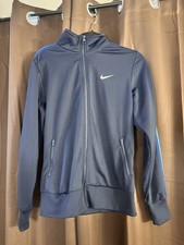 Nike Boys Navy Blue Polyester Track Jacket Striped Sleeves Full Zip Size L